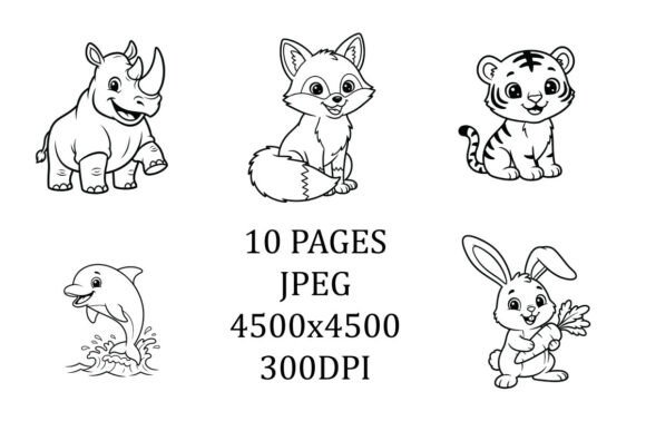 10 Cute Cartoon Animal Coloring Pages