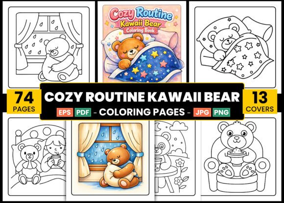 Cozy Routine Kawaii Bear Coloring Pages