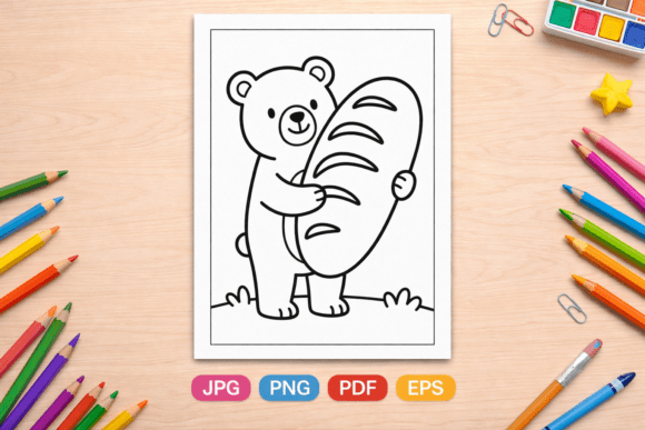 Cute Bear Holding Bread Coloring Page