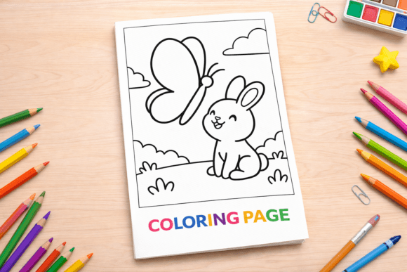 Cute Bunny Watching Butterfly Coloring: Evaluating Purpose-Built Illustrations for Early Learning