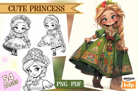 Cute Princess Coloring Pages, Vol. 01: A Versatile Creative Resource for Kids and Adults Alike