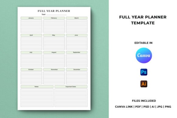 Full Year Planner Template for Structured Annual Planning