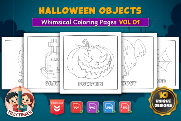 Halloween Objects Coloring Pages Vol 01