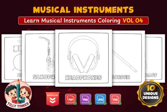 Musical Instruments Coloring Page Vol 04 – A Strategic Tool for Creative and Educational Projects