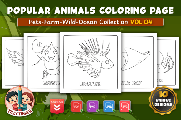 Popular Animals Coloring Pages Vol 04 – Hand-Drawn Line Art for Learning and Relaxation