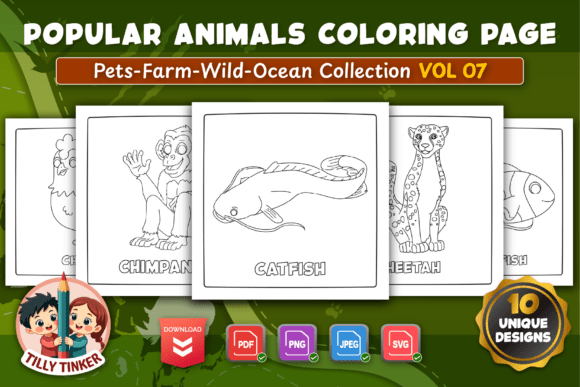 Popular Animals Coloring Pages Vol 07 – Hand-Drawn Animal Illustrations for Learning, Relaxation, and Creative Projects